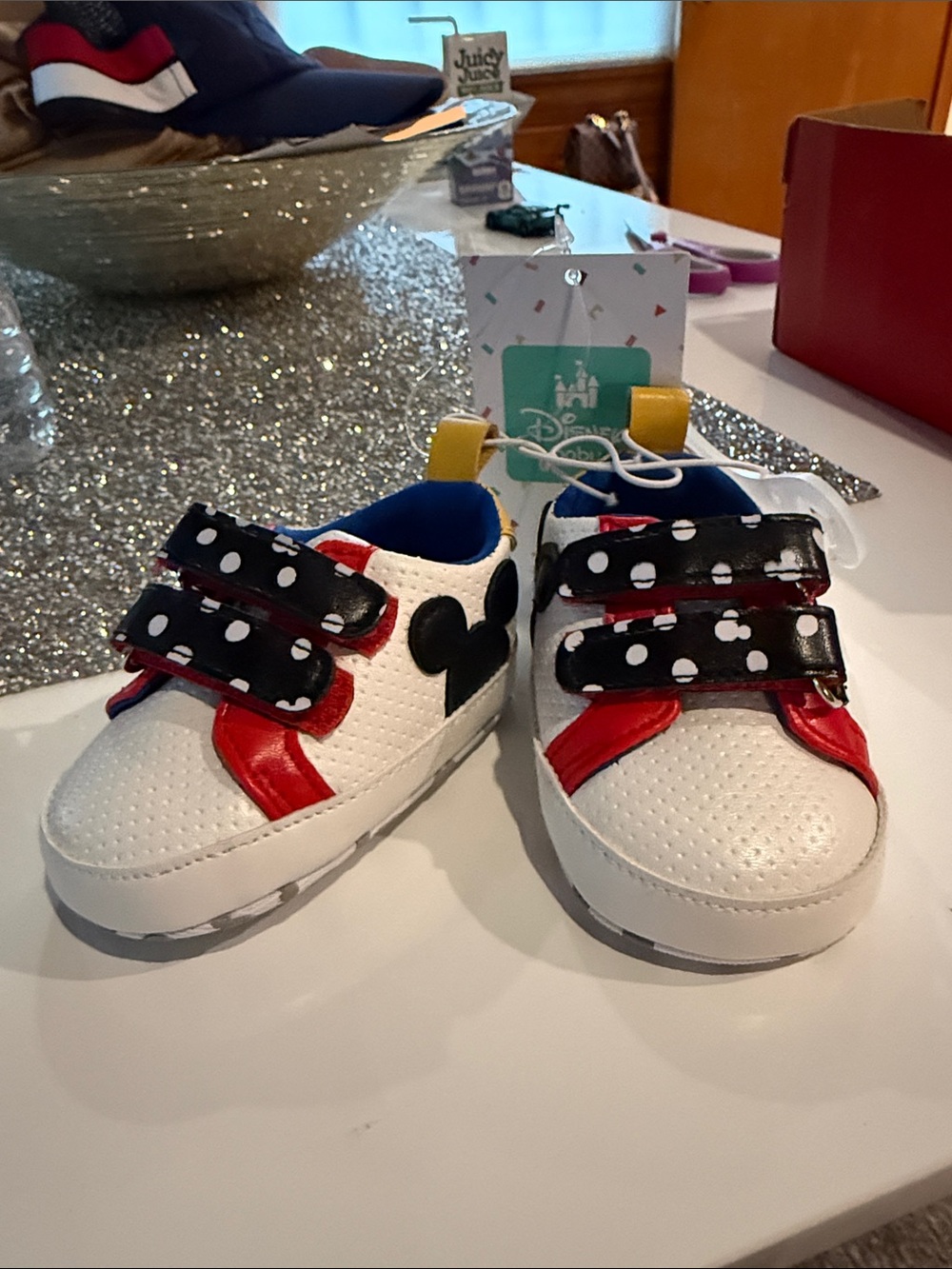 Disney White, Red & Black Mickey Dot Strap Sneakers for Kids